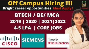 Tech Mahindra | Cisco | Siemens OFF Campus Hiring 2021 | Btech| BE| MCA | Batch 2019/20/21/22