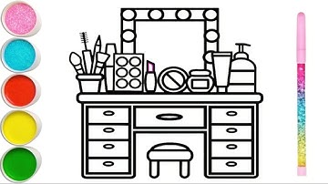 Dressing Table Drawing,Painting and  Coloring for Kids & Toddlers | How to draw Makeup