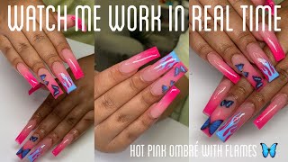 Hot Pink Ombre Nails | Flames &amp; Butterflies | Watch Me Work
