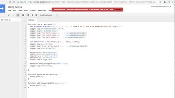 Adding and Removing from Arrays: Introduction to Programming with Google Sheets 12-B