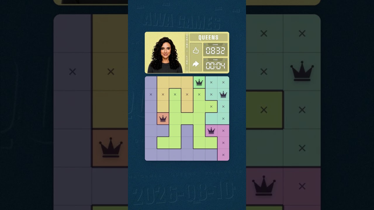 LinkedIn Queens #832 solved board for August 10, 2026, 7x7 grid