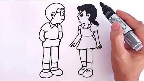 How to Draw Shizuka and Nobita from Doraemon Step by Step | Easy Drawing for Beginners