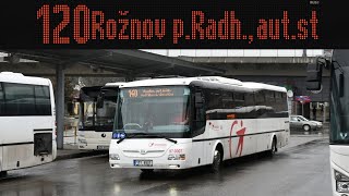 Řetězec hlášení zastávek linky 120: Zlín,aut.nádr. - Rožnov p.Radh.,aut.st. | Transdev Morava | IDZK