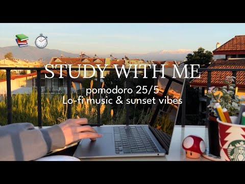 STUDY WITH ME 🌇🎧 Lo-fi sunset & pink mountains, high concentration | pomodoro 25/5 real time