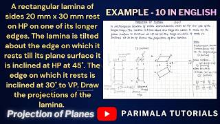 Projection of Planes_ Rectangular Lamina_ Longer Edge Resting on HP_ Example 10_ Engineering Drawing
