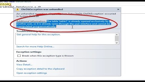 Solve error the table is already opened exclusively by another user in access database and VB.net