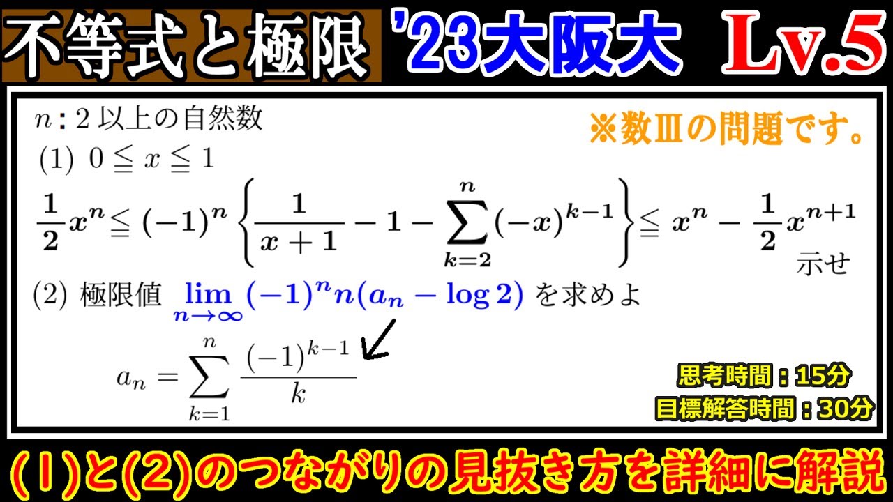 【定番の差がつくタイプ】 2023年 大阪大学 不等式の証明と極限