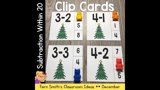 Subtraction Within 20 Clip Cards Christmas Tree Themed Centers