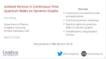 Isolated Vertices in Continuous-Time Quantum Walks on Dynamic Graphs - Tom Wong - APS March 2020