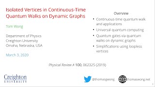 Isolated Vertices in Continuous-Time Quantum Walks on Dynamic Graphs - Tom Wong - APS March 2020