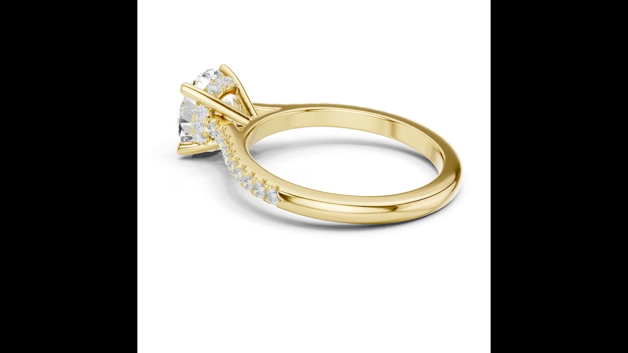 Round Cut Hidden Halo and Pave Band Engagement Ring