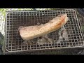 炭火でBBQ　豚バラブロックを炭火で網焼きにする