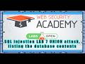 SQL injection LAB 7 UNION attack, listing the database contents on non-Oracle databases