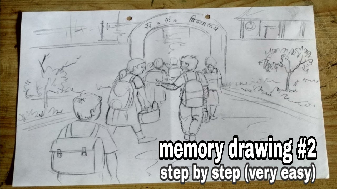 How to draw a memory drawing on school going kids for elementary ...