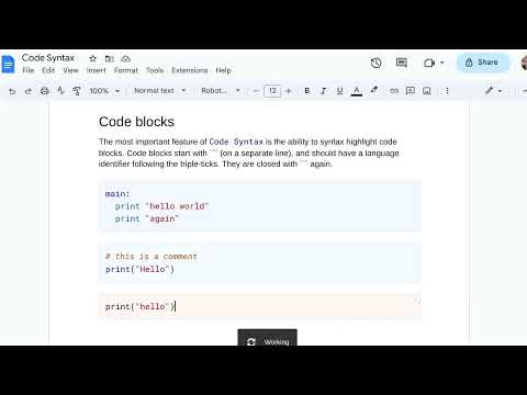 Code Syntax for Google Docs