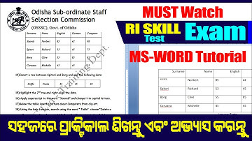 OSSSC RI SKILL TEST Questions | ms word practical questions for ri skill test odisha | ri practical