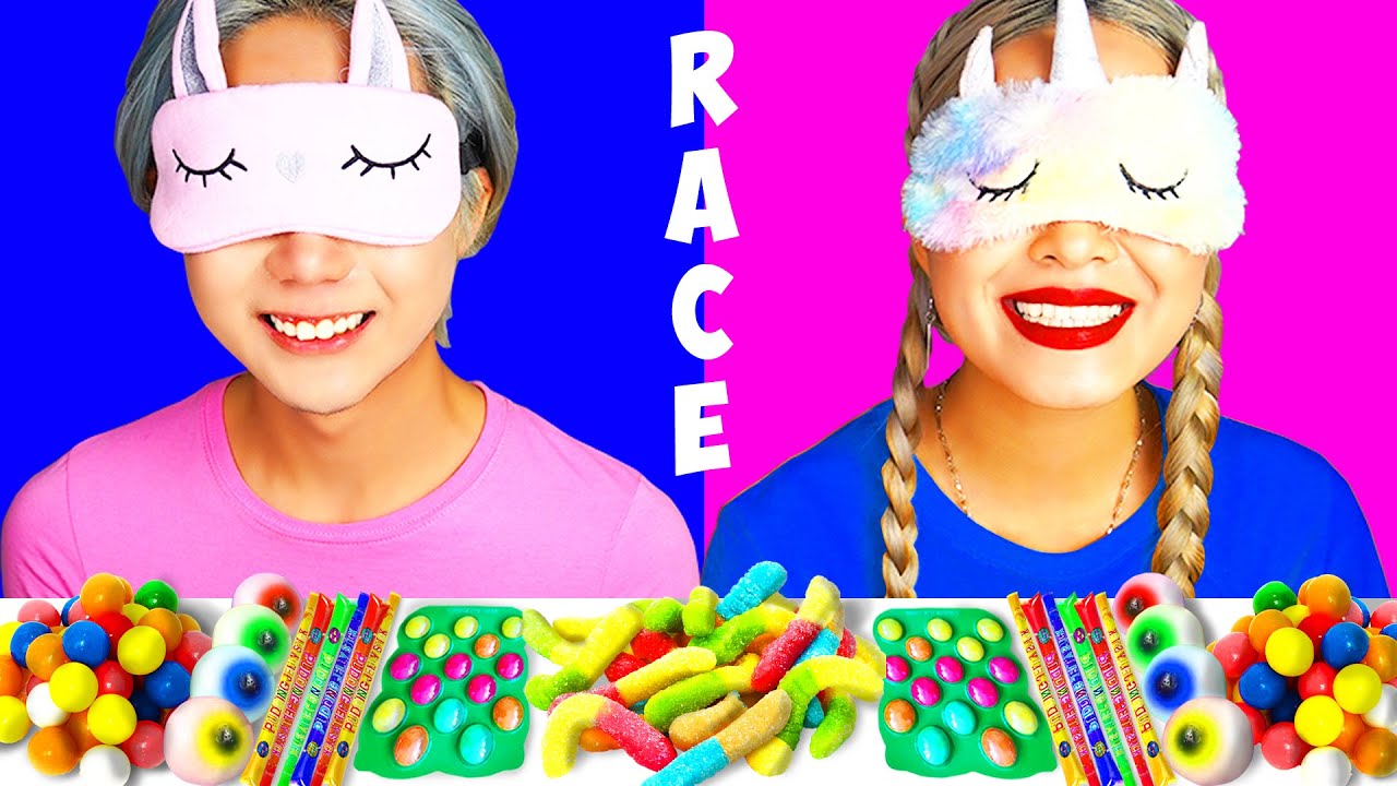 ASMR CANDY RACE WITH CLOSED EYES (PEEPS MARSHMALLOW JELLY STRAWS) YOUHOO