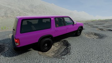 Car Vs multiple potholes and Jump Cliff #4 - BeamNG.drive on Crash Hard 2.0 map