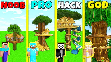 Minecraft Battle: NOOB vs PRO vs HACKER vs GOD: TREE HOUSE BUILD CHALLENGE / Animation