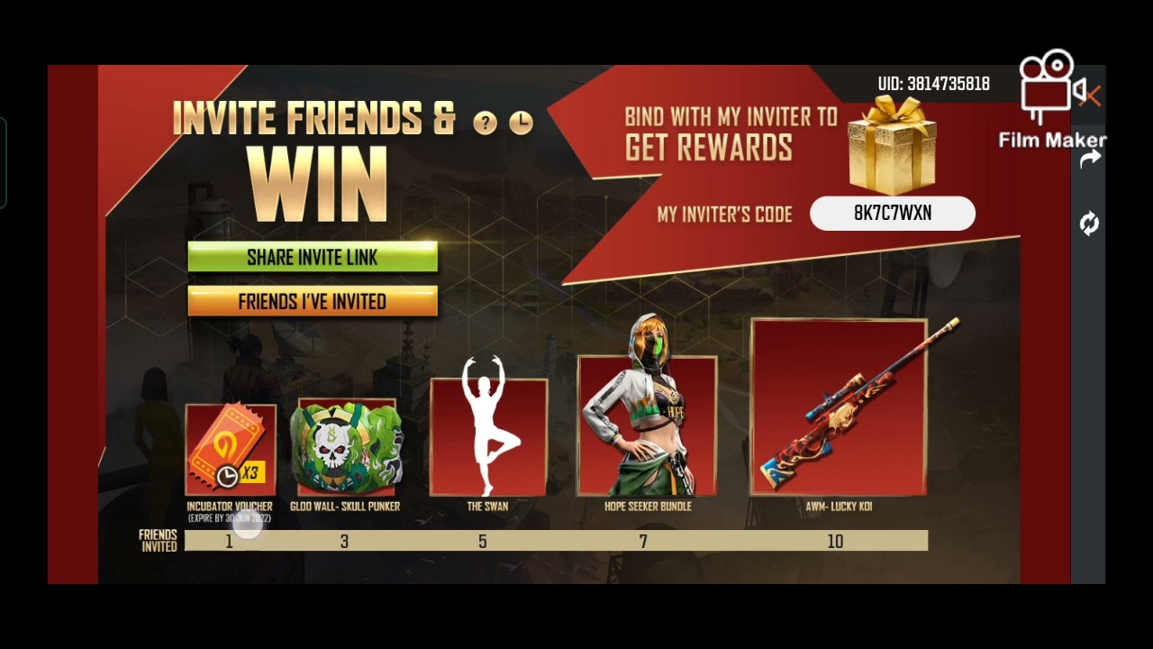 invite and win free fire max rewards