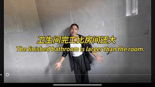 给媳妇盖的房子卫生间瓷砖贴好了，The finished bathroom is larger than the room.#老挝农村生活 #老挝女孩 #中外夫妻 