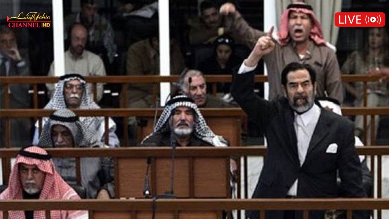 برزان التكريتي يصرخ بوجه القاضي بقضية الدجيل ٢٠٠٦/٢/٢٨ والرئيس صدام حسين يستمع للمدعي العام للتاريخ