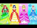 Paper Dolls Dress Up - Fire, Water, Air and Earth Princess - Four Elements Dresses Handmade