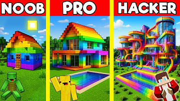RAINBOW HOUSE Build Battle In Minecraft - NOOB VS PRO CHALLENGE - Maizen Mizen Mazien Parody