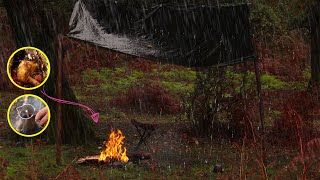 SOLO  camping in heavy rain (Cooking food without dishes) by Grɘen Silence 14,182 views 1 year ago 13 minutes, 14 seconds