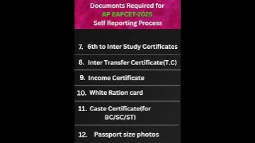 Documents Required for AP EAPCET 2025 Self Reporting #eapcet2025