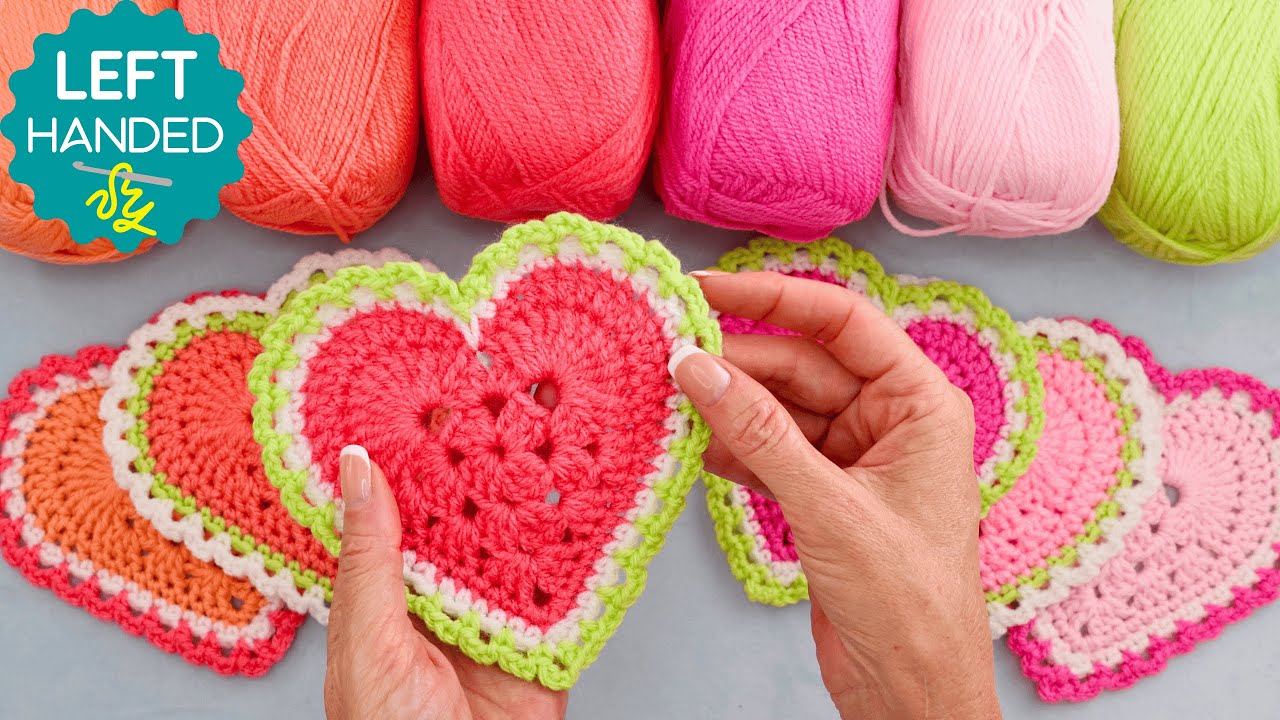 Make These ADORABLE Left handed Crochet Heart Coasters in 20 Minutes!