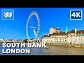 [4K] Queen&#39;s Walk in South Bank London UK 🇬🇧  River Thames Walking Tour Vlog &amp; Vacation Travel Guide