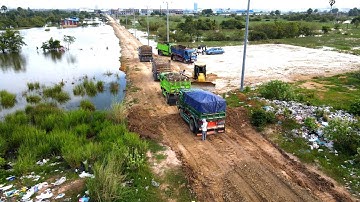 Great work Full Processing video Smart operator bulldozer working push Stone Filling Land