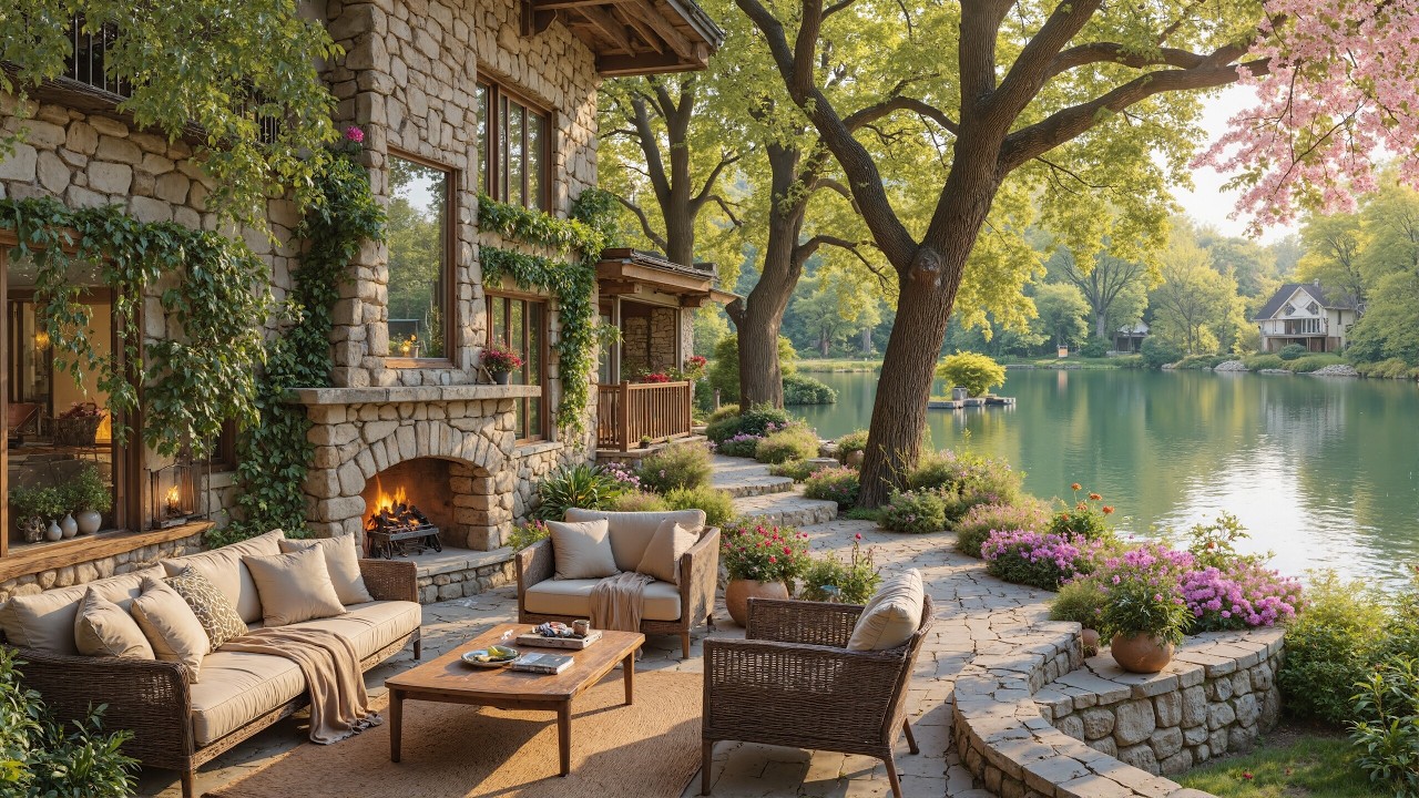 🌿 Умиротворяющий весенний вид с веранды 🔥 Вода в озере и атмосфера у камина для спокойного утра и