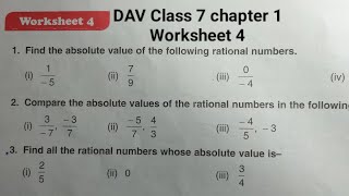 DAV Class 7 maths chapter 1 worksheet 4 ।। Class 7 math chapter 1 worksheet 4 dav public school