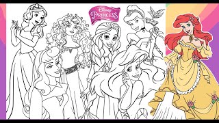 DISNEY PRINCESS Fun Coloring Pages ARIEL SNOW WHITE AURORA RAPUNZEL CINDERELLA - IN Markers