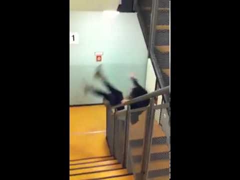 Drunk girl falls off stair railing - YouTube