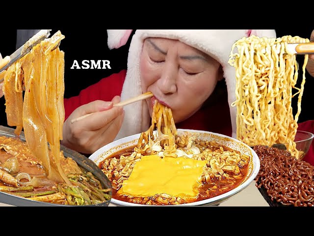 ASMR MUKBANG 모든 라면 요리 리얼사운드 먹방, 산낙지 라면, 불닭볶음면, 짜파구리, 중국당면, RAMEN NOODLES FOOD EATING SOUNDS