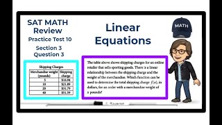 SAT Math Review - Practice Test #10 - Section 3 - Question 3 / Linear Equations & Functions