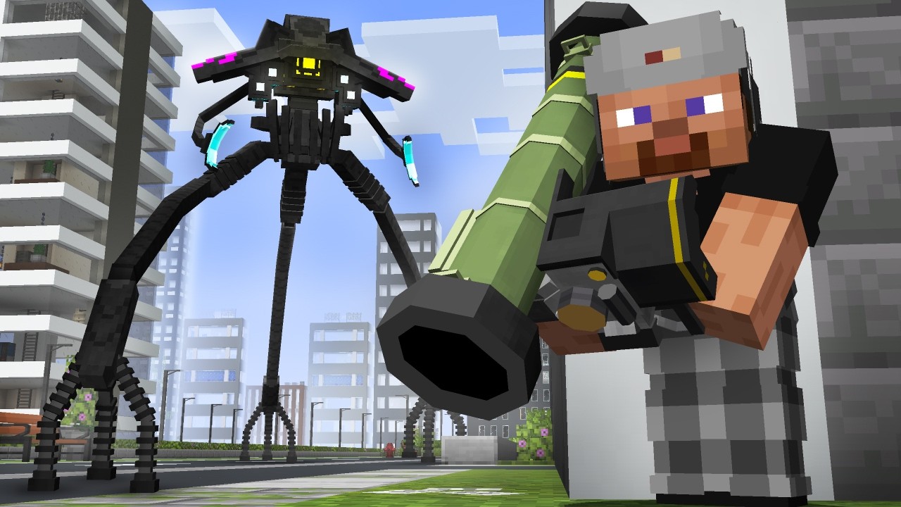 Usando Armas VS Invasión Alienígena en Minecraft