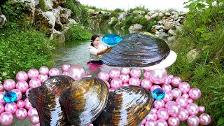 😱When I opened the giant clam, I was attracted by countless pink pearls inside, it was so beautiful