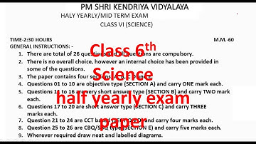CLASS 6TH SCIENCE HALF YEARLY EXAM QUES PAPER / TERM -1 SESSION 2024-25/ PM SHRI KENDRIYA VIDYALAYA