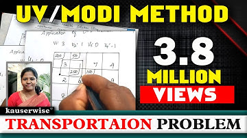 Transportation problem [ MODI method - U V method with Optimal  Solution ] kauserwise