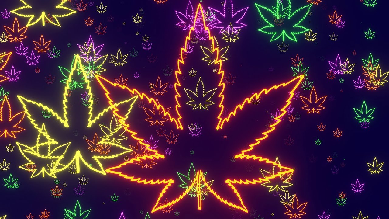 Neon Lights Cannabis Leaf Logo Flying Forward 4K Free Colorful Motion Background #5