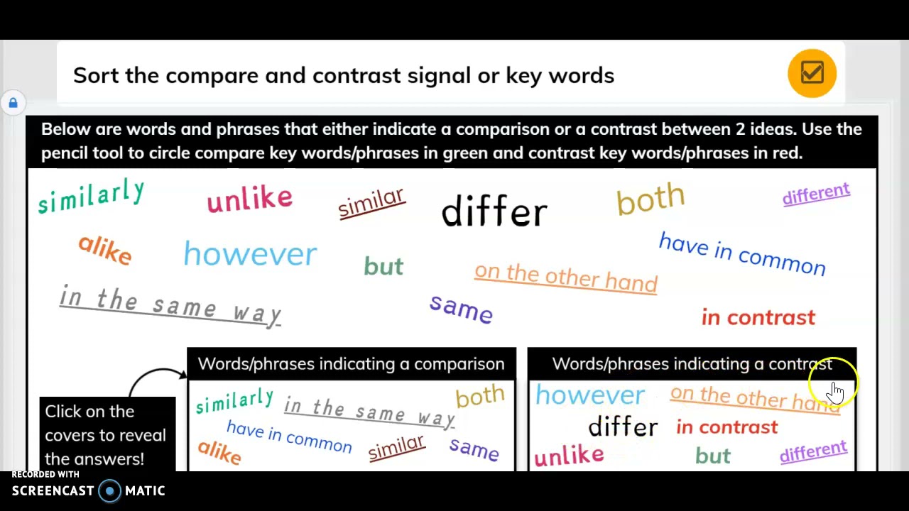 Comparison Examples Words Picture Compare And Contrast Words For Kids
