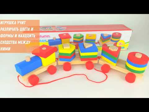 Сортер Деревянный Паровозик Каталка 19 Деталей Set Column Car Монтессори игрушки