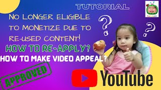 How to Re-Apply | How to make Video Appeal | Channel is no longer eligible to monetize | Tutorial