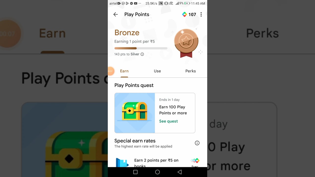 100 play points in bronze prize in Google Play Store