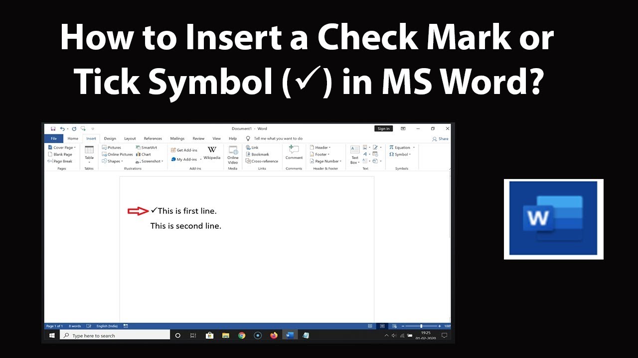 How to Insert a Check Mark or Tick Symbol in MS Word? - ViDoe