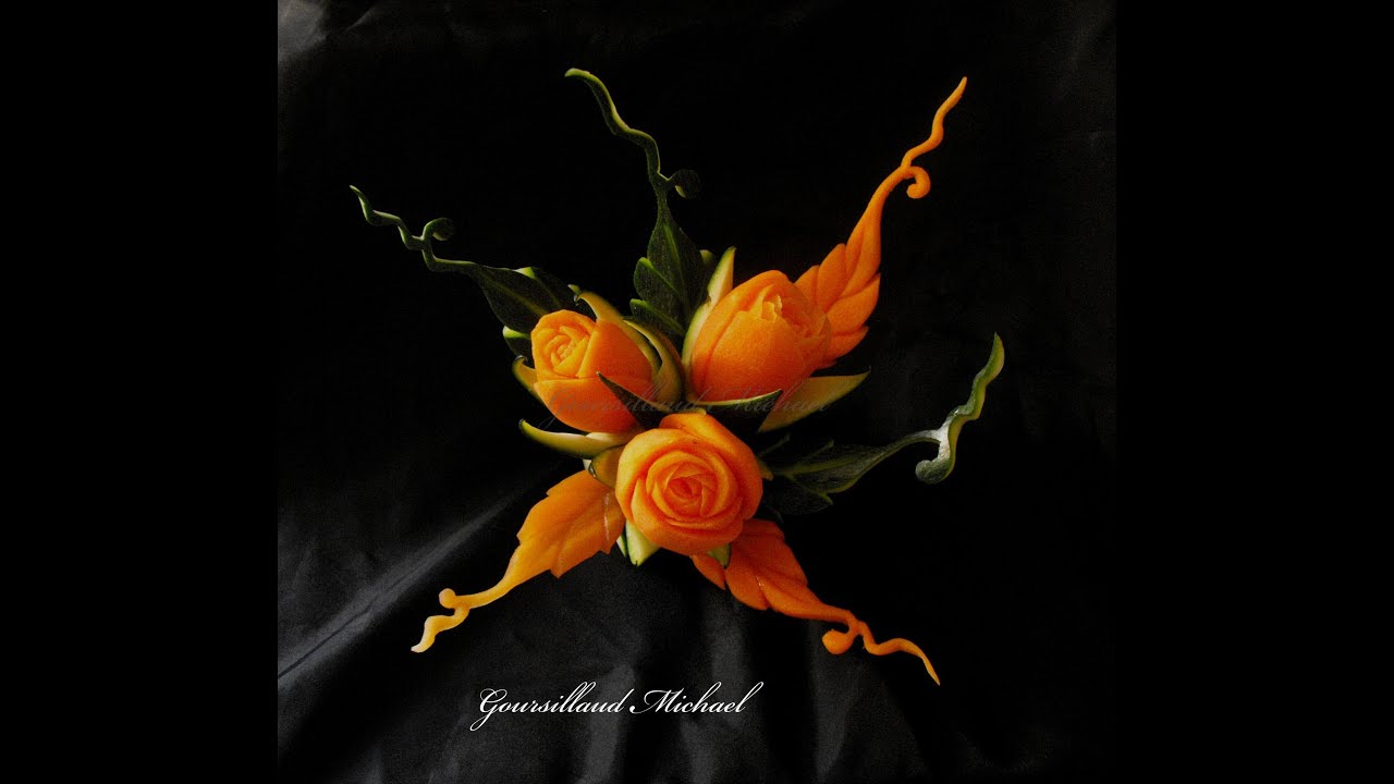 sculptez une fleur en carotte et courgette, learn to carve a flower in a carrot and a zucchini